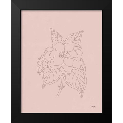 Gardenia Line Drawing Pink Black Modern Wood Framed Art Print by Hershey, Moira