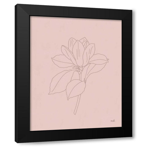 Magnolia Line Drawing Pink Black Modern Wood Framed Art Print by Hershey, Moira