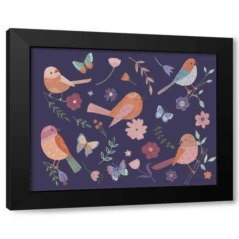 Royal Birds I Purple Black Modern Wood Framed Art Print with Double Matting by Zaman, Farida