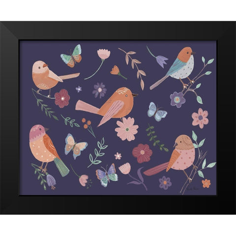 Royal Birds I Purple Black Modern Wood Framed Art Print by Zaman, Farida