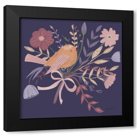 Royal Birds II Purple Black Modern Wood Framed Art Print with Double Matting by Zaman, Farida