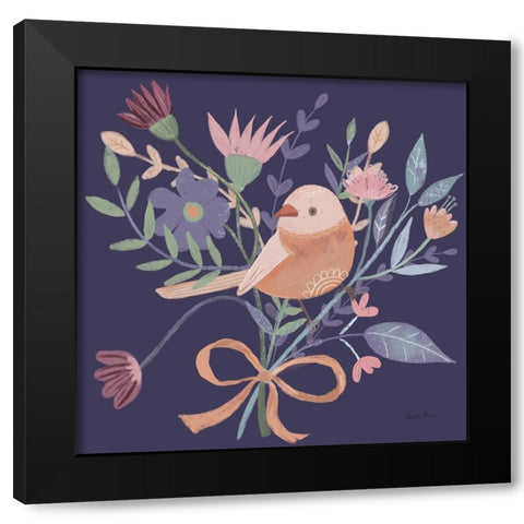 Royal Birds III Purple Black Modern Wood Framed Art Print by Zaman, Farida