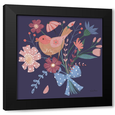 Royal Birds V Purple Black Modern Wood Framed Art Print with Double Matting by Zaman, Farida