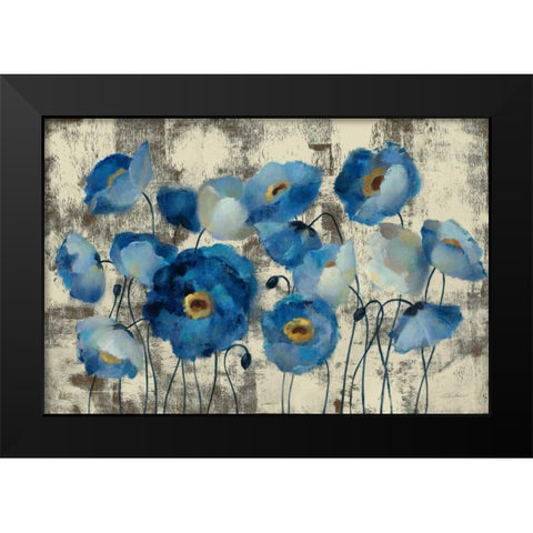 Aquamarine Floral Black Modern Wood Framed Art Print by Vassileva|Silvia