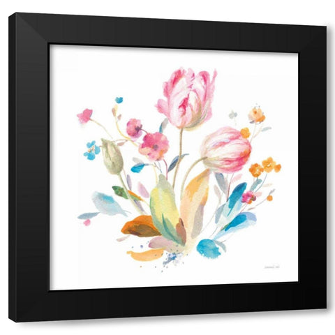 Spring Tulips I Black Modern Wood Framed Art Print with Double Matting by Nai, Danhui