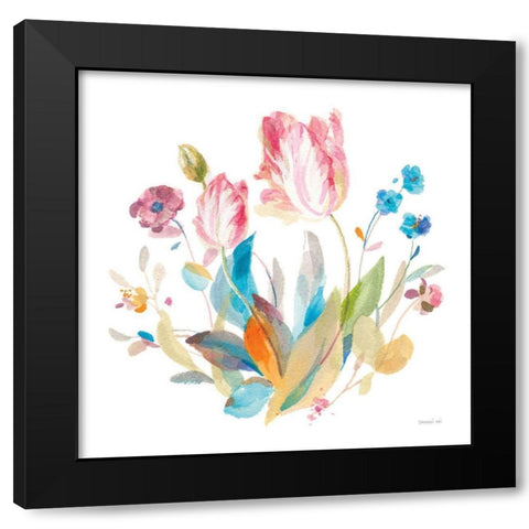 Spring Tulips II Black Modern Wood Framed Art Print with Double Matting by Nai, Danhui