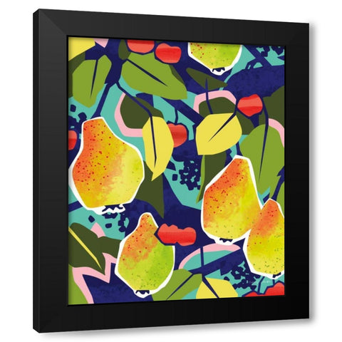 Cherry Berry Pear Black Modern Wood Framed Art Print with Double Matting by Gallagher, Megan