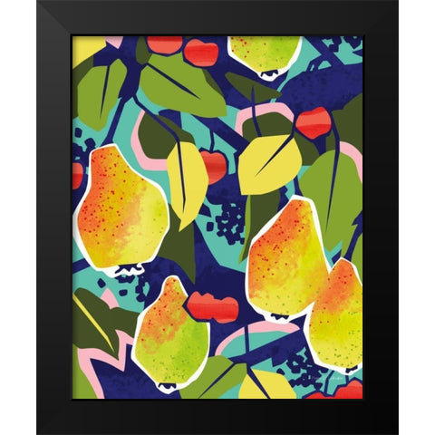 Cherry Berry Pear Black Modern Wood Framed Art Print by Gallagher, Megan