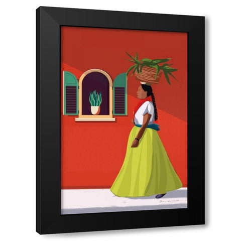 Market Day Woman Black Modern Wood Framed Art Print by Escalante, Omar