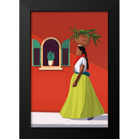 Market Day Woman Black Modern Wood Framed Art Print by Escalante, Omar