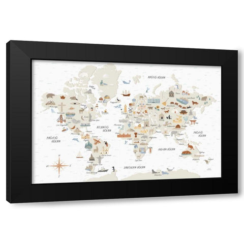Around the World I Black Modern Wood Framed Art Print with Double Matting by Marshall, Laura