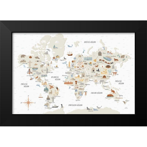 Around the World I Black Modern Wood Framed Art Print by Marshall, Laura