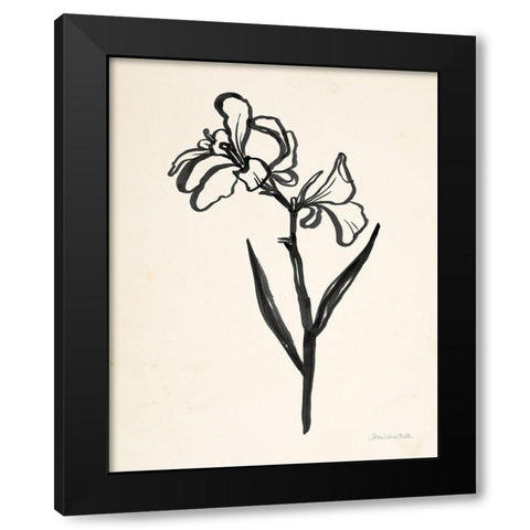 Ink Flower II Cream Black Modern Wood Framed Art Print with Double Matting by Miller, Sara Zieve