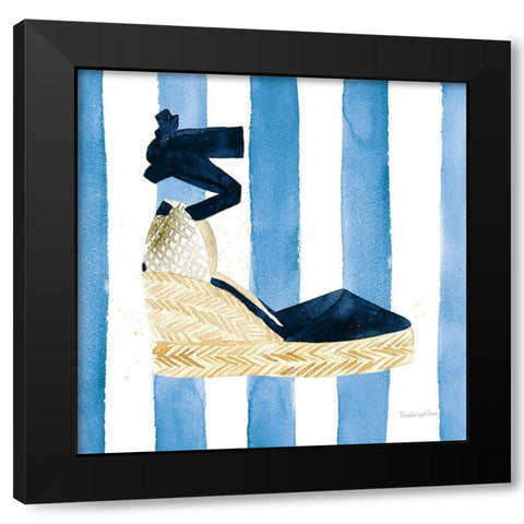 Beach Glam VI Navy on Stripes Black Modern Wood Framed Art Print with Double Matting by Charro, Mercedes Lopez