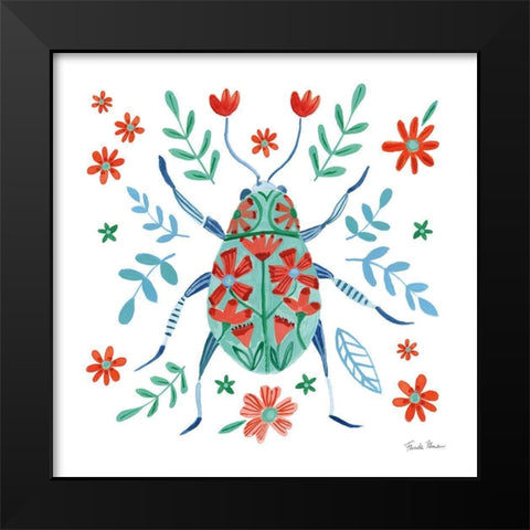 Folk Beetle II Black Modern Wood Framed Art Print by Zaman, Farida