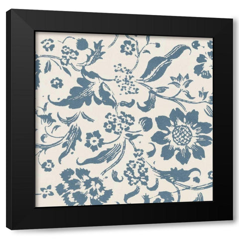 Floral Toile II Black Modern Wood Framed Art Print with Double Matting by Wild Apple Portfolio