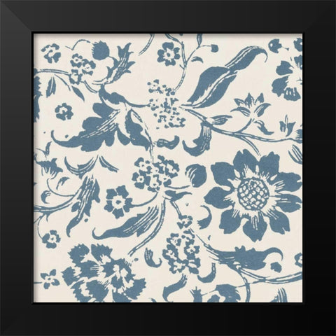 Floral Toile II Black Modern Wood Framed Art Print by Wild Apple Portfolio