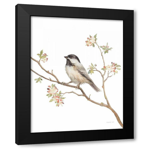 Black Capped Chickadee v2 on White Black Modern Wood Framed Art Print by Nai, Danhui