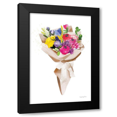 Happy Flowers Black Modern Wood Framed Art Print by Charro, Mercedes Lopez