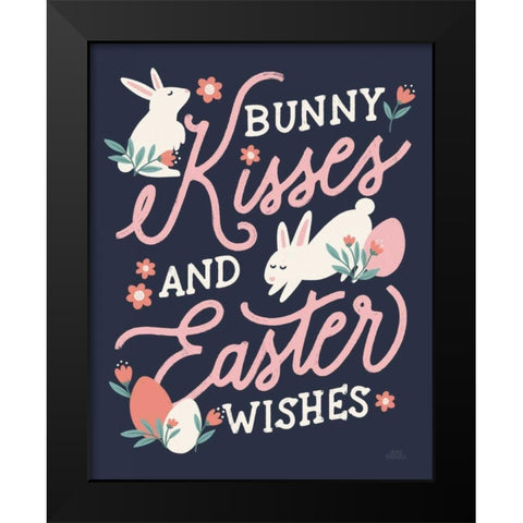 Bunny Kisses II Black Modern Wood Framed Art Print by Marshall, Laura