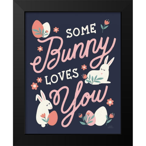 Bunny Kisses III Black Modern Wood Framed Art Print by Marshall, Laura