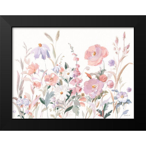 Boho Wildflowers Black Modern Wood Framed Art Print by Nai, Danhui