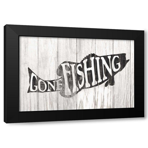 Gone Fishing Sign Black Modern Wood Framed Art Print with Double Matting by Wild Apple Portfolio