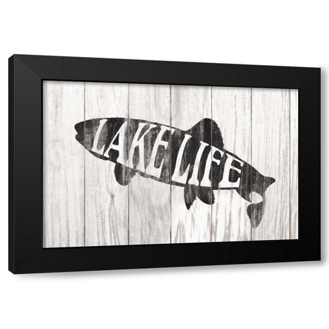 Lake Life Sign Black Modern Wood Framed Art Print with Double Matting by Wild Apple Portfolio