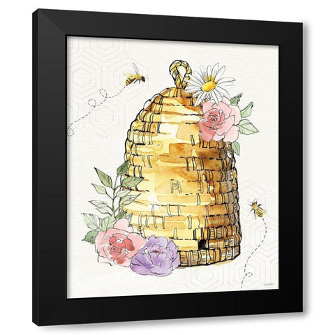 Honeybee Blossoms VI Black Modern Wood Framed Art Print with Double Matting by Tavoletti, Anne