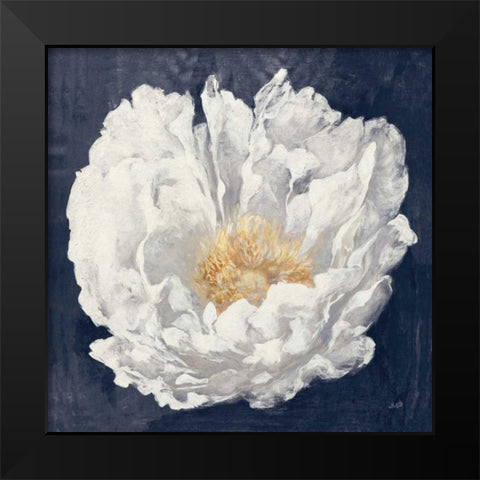 Serene Peony Navy Black Modern Wood Framed Art Print by Purinton, Julia
