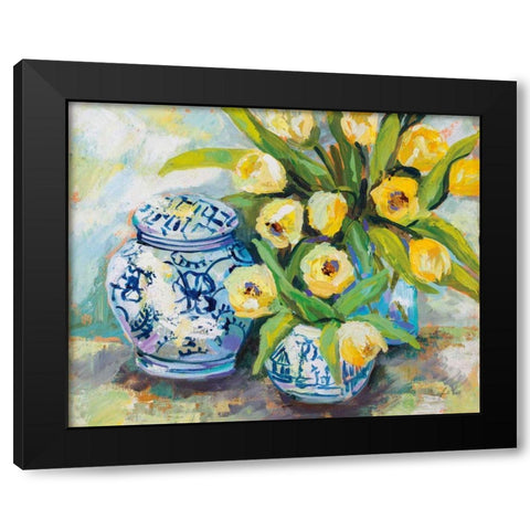 Tulips Chinoiserie Black Modern Wood Framed Art Print with Double Matting by Vertentes, Jeanette