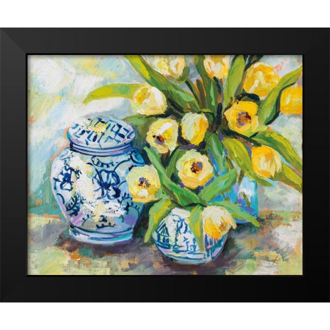 Tulips Chinoiserie Black Modern Wood Framed Art Print by Vertentes, Jeanette