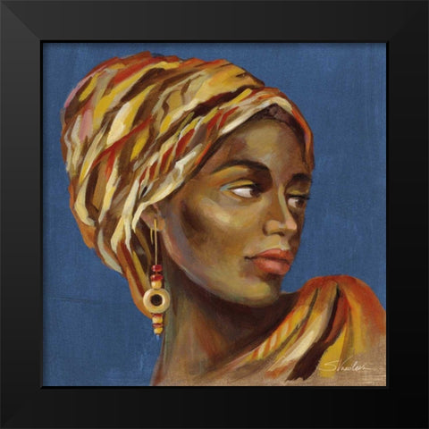 African Beauty I Blue Black Modern Wood Framed Art Print by Vassileva, Silvia