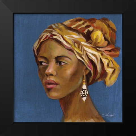 African Beauty II Blue Black Modern Wood Framed Art Print by Vassileva, Silvia
