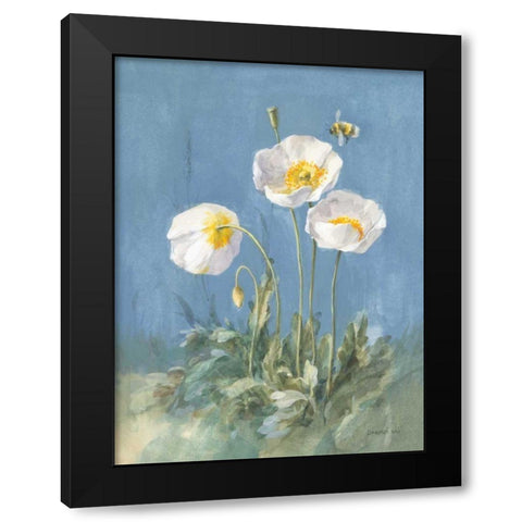 White Poppies II Black Modern Wood Framed Art Print with Double Matting by Nai, Danhui