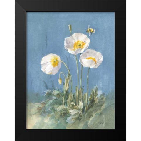 White Poppies II Black Modern Wood Framed Art Print by Nai, Danhui