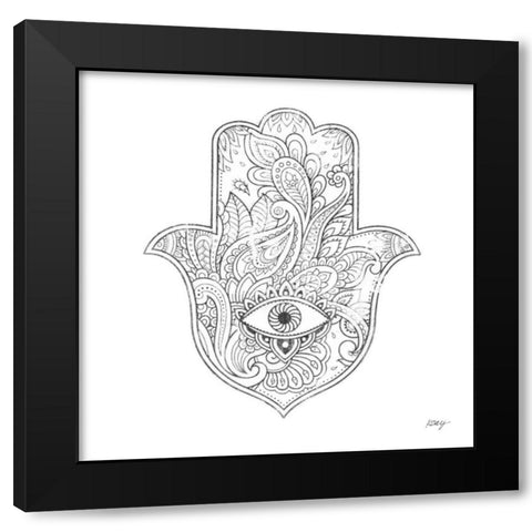 Buddha Hamsa Eye Black Modern Wood Framed Art Print by Day, Kellie