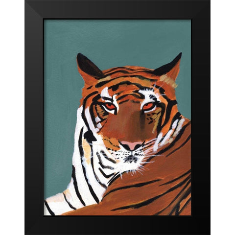 Colorful Tiger on Teal Black Modern Wood Framed Art Print by Munger, Pamela