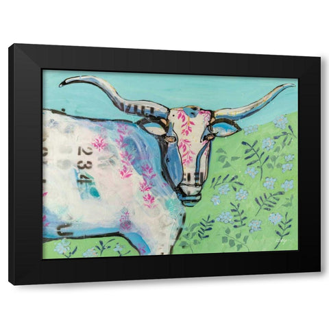 Longhorn in the Field Black Modern Wood Framed Art Print with Double Matting by Day, Kellie