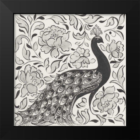Peacock Garden IV BW Black Modern Wood Framed Art Print by Thomas, Miranda