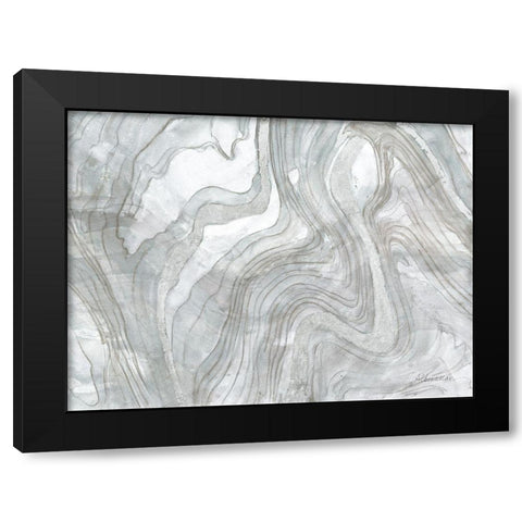 Shimmering Water Silver Black Modern Wood Framed Art Print with Double Matting by Hristova, Albena