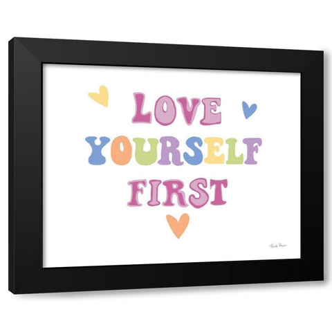 Love Yourself First Pastel Black Modern Wood Framed Art Print by Zaman, Farida