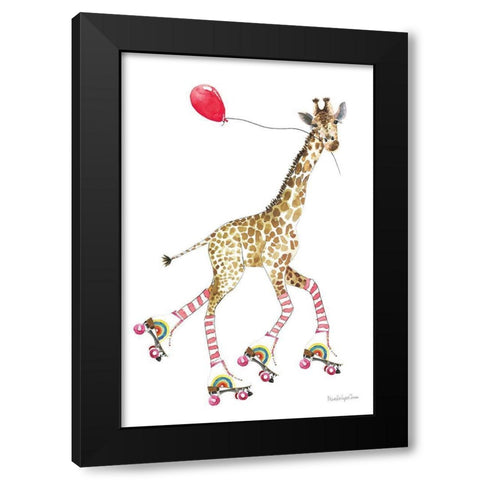Giraffe Joy Ride II Black Modern Wood Framed Art Print with Double Matting by Charro, Mercedes Lopez