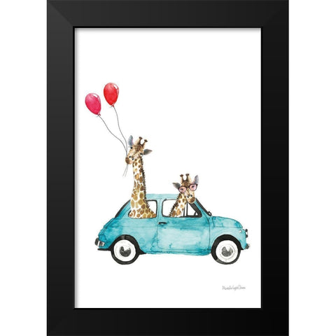 Giraffe Joy Ride III Black Modern Wood Framed Art Print by Charro, Mercedes Lopez