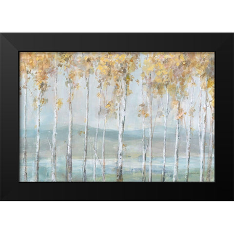 Lakeview Birches Black Modern Wood Framed Art Print by Nai, Danhui