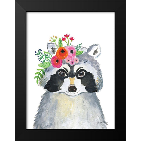 Sweet Raccoon Black Modern Wood Framed Art Print by Zaman, Farida