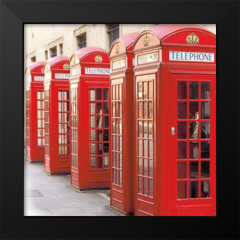 London Phoneboxes Black Modern Wood Framed Art Print by Wild Apple Portfolio