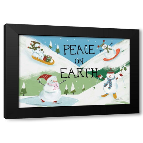 Snowman Snowday I Black Modern Wood Framed Art Print by Zaman, Farida