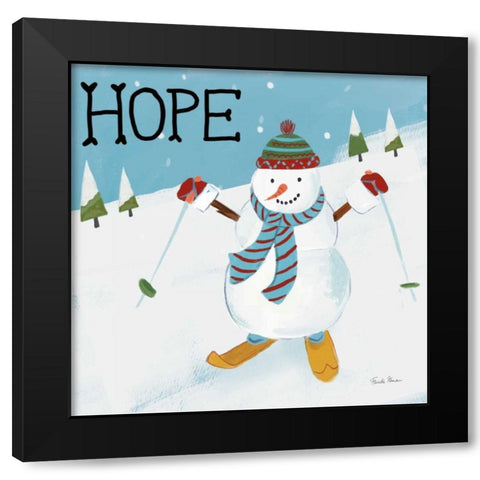 Snowman Snowday V Black Modern Wood Framed Art Print by Zaman, Farida