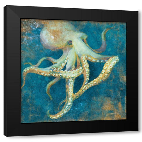 Ocean Octopus Black Modern Wood Framed Art Print with Double Matting by Nai, Danhui